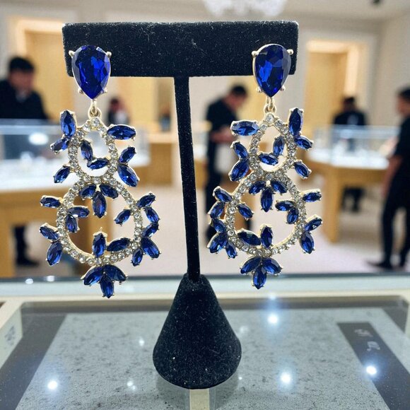 Borrowed & Blue Southern Living Royal Blue Gold Crystal Chandelier Gala Earrings - Picture 1 of 5